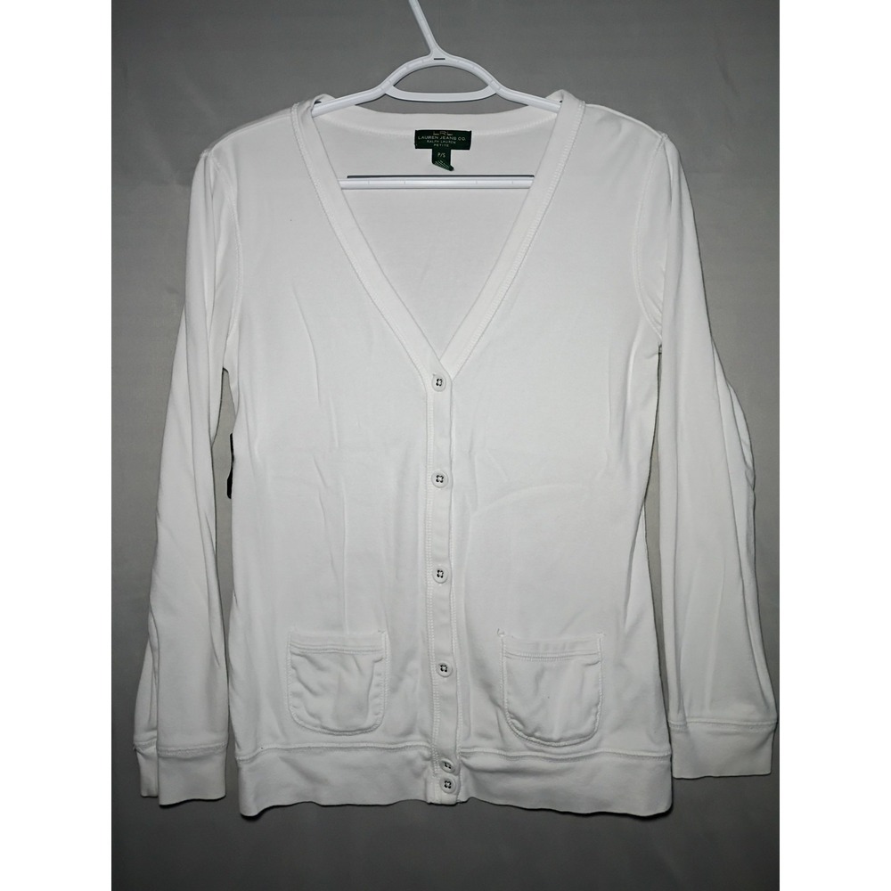 LRL Lauren Jeans Cardigan Sweater P/S Lightweight Open Front Varsity Babydoll